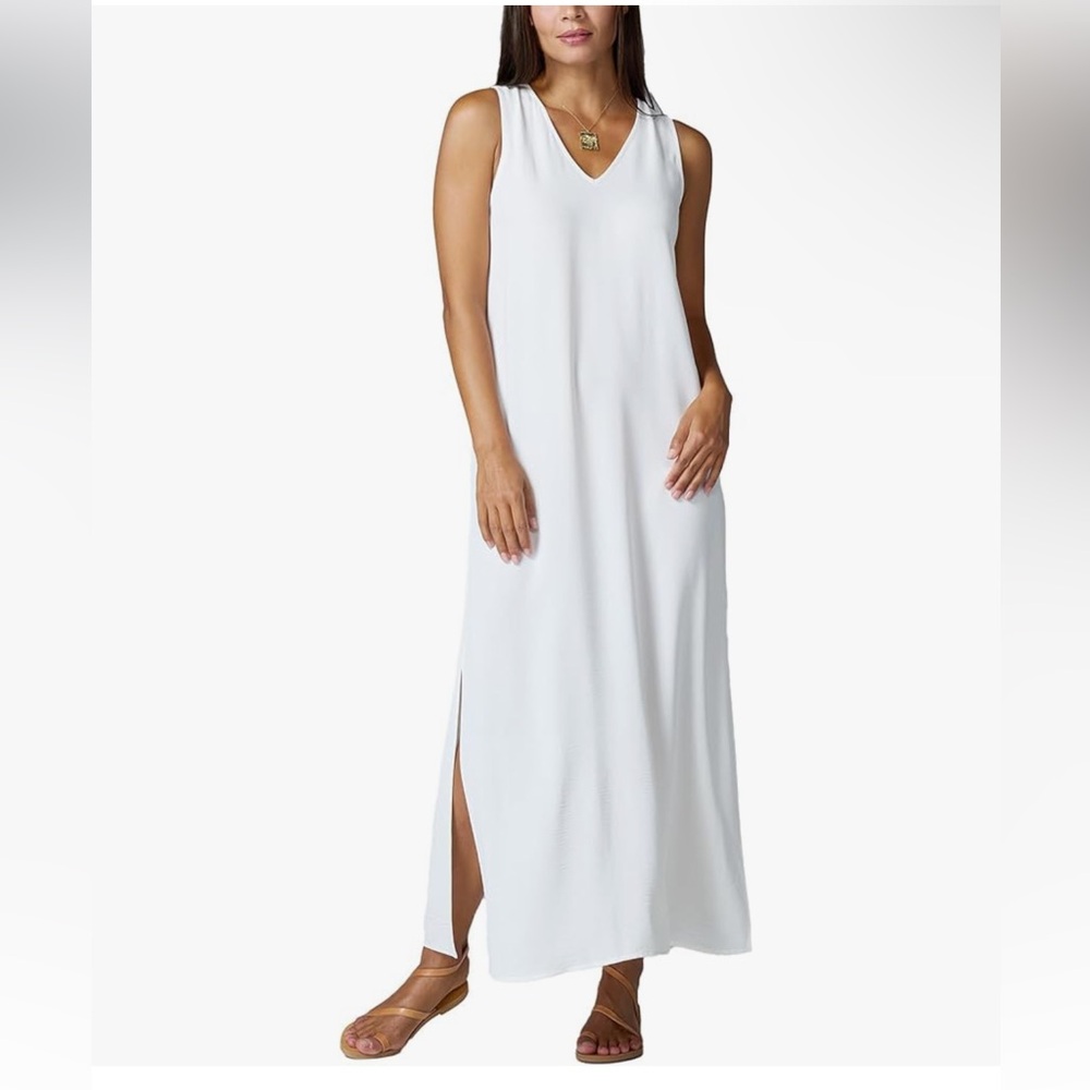 Franne Golde Santorini Dress Size‎ XL White Flowy Maxi Minimalist Comfort